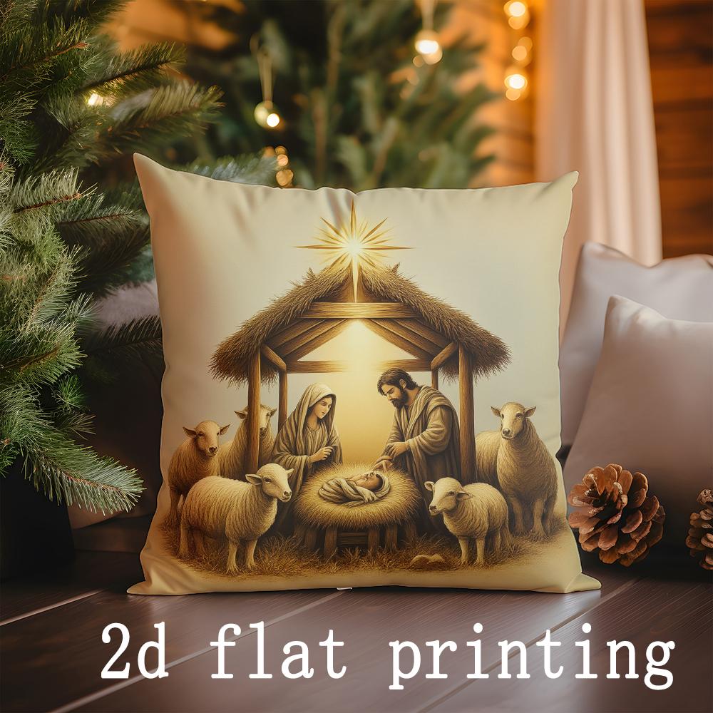 Home Decor Christmas Nativity Scene Pillows Suitable For Sofa Bedroom Car Pillow Cover Cushion Rectangular Back Cushion