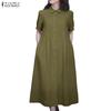 ZANZEA Vestido largo casual para mujer con cuello vuelto y manga corta