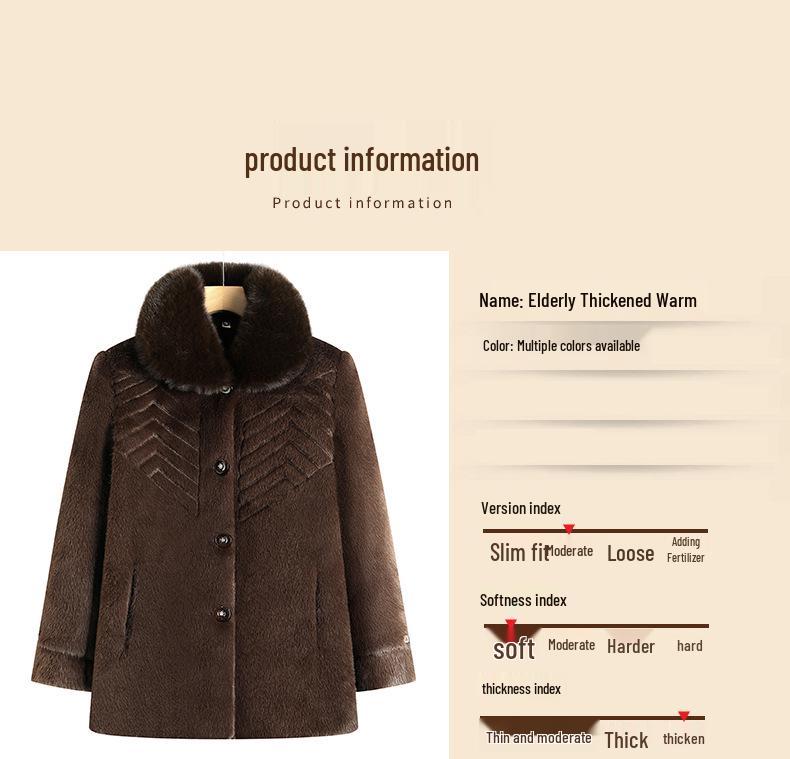 Plus Velvet Thickened Woolen Coat with Fur Collar for Middle-Aged and Elderly - Grandma Style