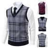 Men's Winter Fleece-Lined Plaid Vest, Pullover, Loose-Fitting Men's Sleeveless Sweater Vest