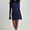 Women's Spring and Summer New Fashion Temperament Round Neck Long-sleeved Slim Thin Sexy Package Hip Dress