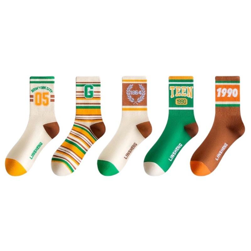 5 Pairs of Women's Spring and Autumn Style New Pure Cotton Deodorant Breathable Sports Tube Socks