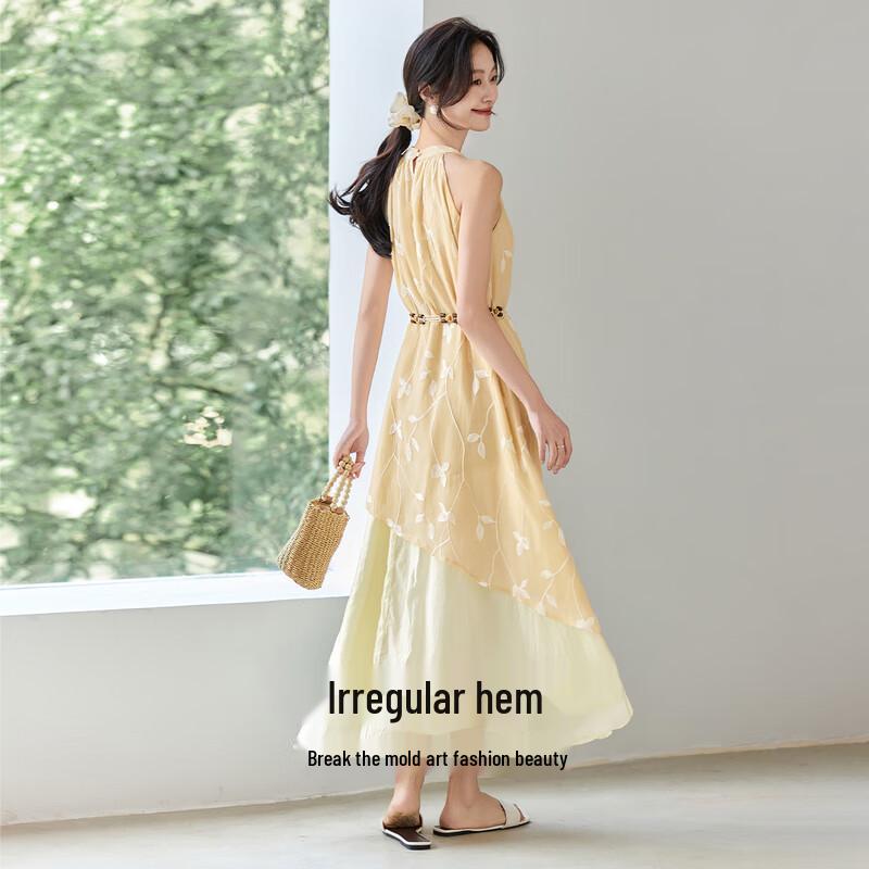 Irregular Embroidered Halter Midi Dress XL
