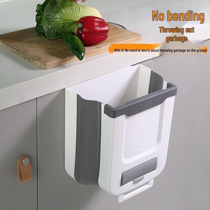 Foldable Wall-Mounted Kitchen Trash Bin: Hanging Hygiene Bucket for Cabinet Doors