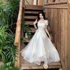 French sweet little fairy dress women's summer high-end fake two short-sleeved temperament waist long skirt