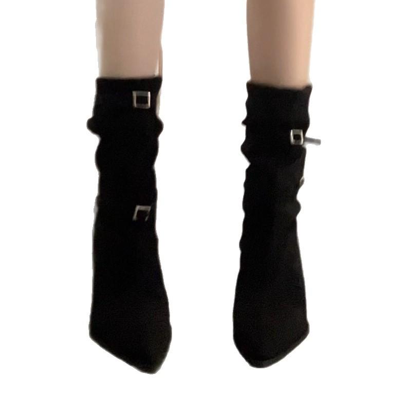 Thin heel French skirt heightening fashion boots women's 2025 autumn and winter new belt buckle simple versatile comfortable short boots