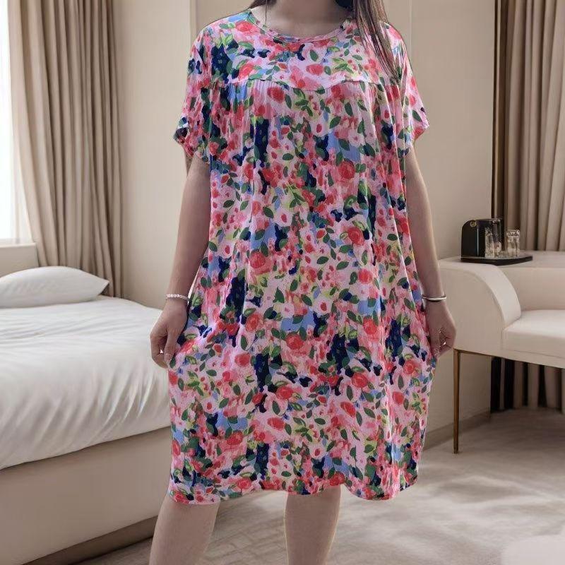 2023 Women's Short Sleeve Cotton Silk Printed Summer Nightdress
