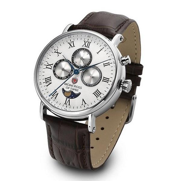 Moncross Herren-Vollkalender-Mondphasen-Lederuhr 43 mm MS3751, koreanische beliebte Uhren