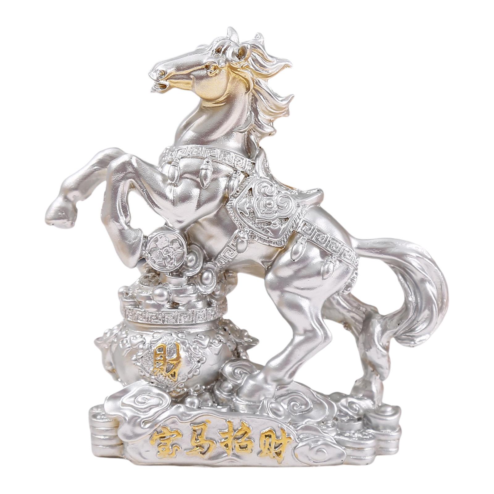 

Resin Feng Shui Chinese Year 2026 Zodiac Horse Statue Feng Shui Horse Year Ornament for Home Office Tabletop Decorations срібний
