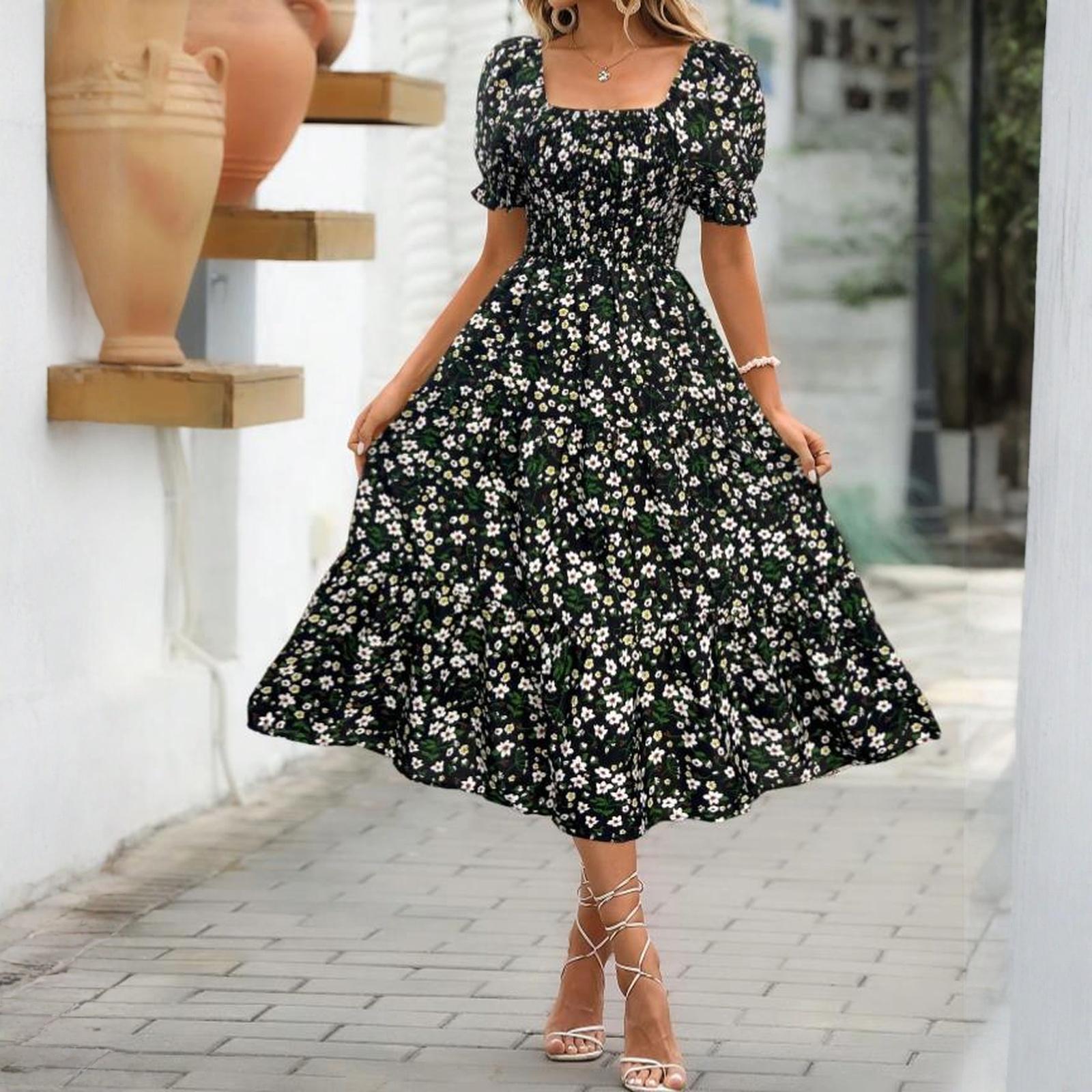 Women s Fashion Color Short Sleeve Dress S чёрный