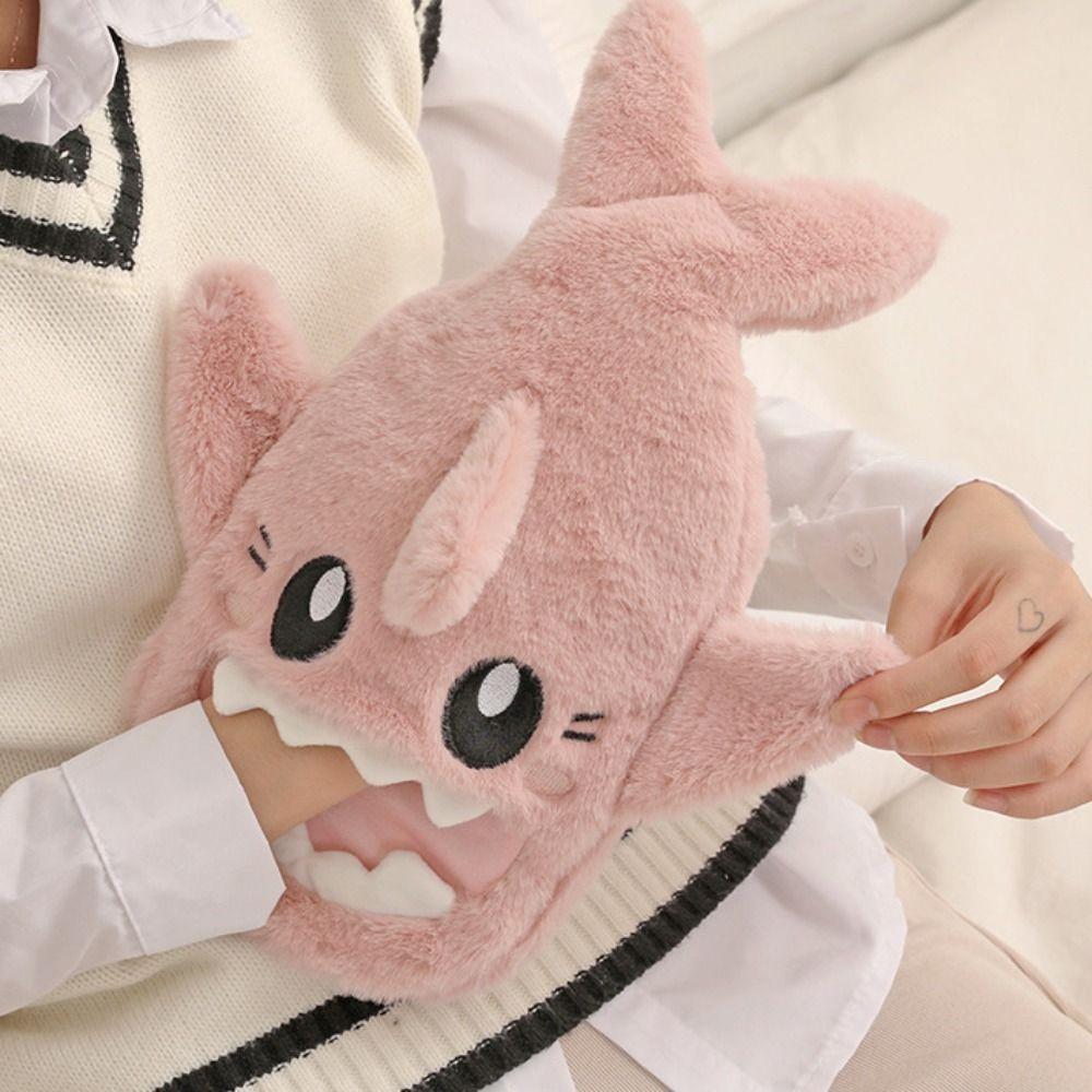 Soft Cover Plush Shark Hot Water Bottle Insulating Heat Reusable Bag Cute Hand Warmer Foot Warmth