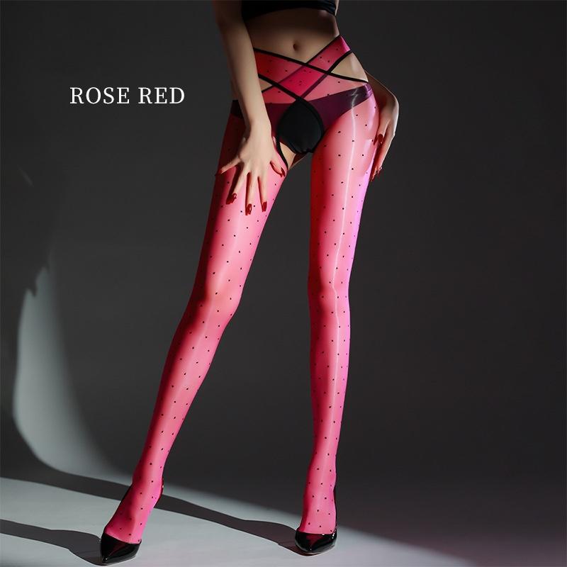 Open Crotch Dot Thigh High Stockings Sex Lingerie Pole Dance Clubwear Women Oil Glossy Transparent Underwear Pantyhose