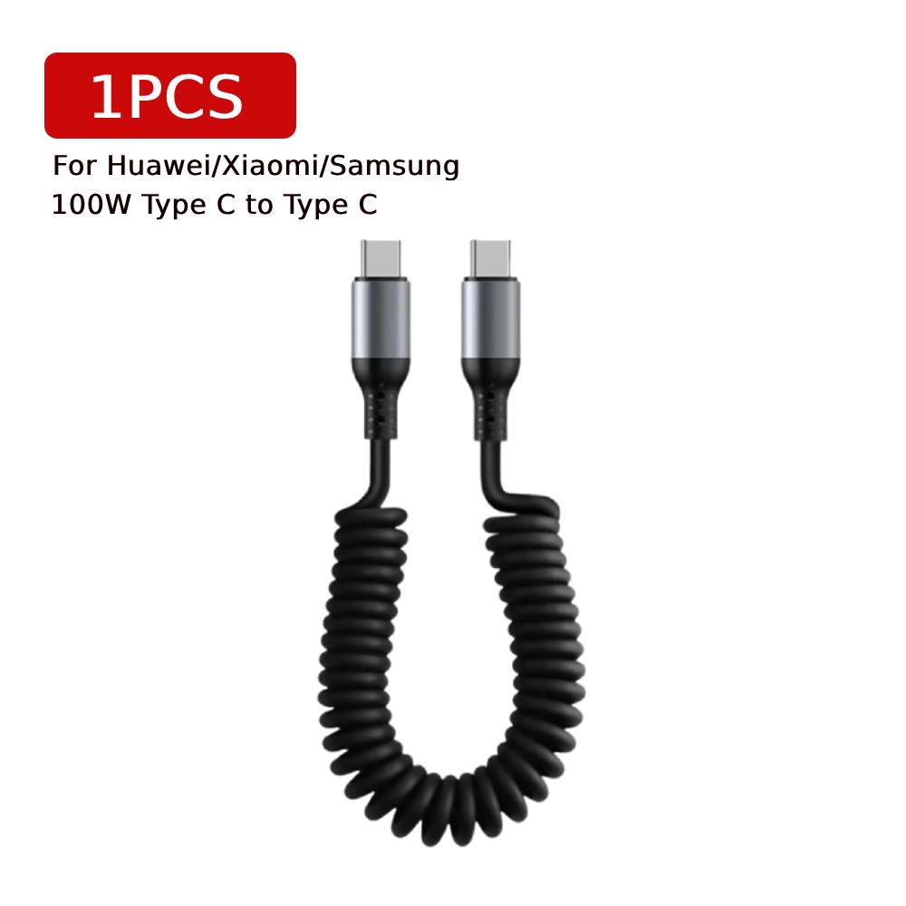 1/2PCS 100/27/66W Spring Short Data Cable 6A Spring Data Cable Charger for Huawei/Xiaomi/Samsung for iPhone 15/14/13/12