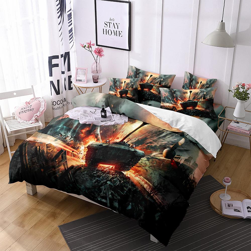 Tank King Queen Duvet Cover Camouflage Military Tank Bedding Set for Teens Adults Weapons of War 2/3pcs Polyester Quilt Cover