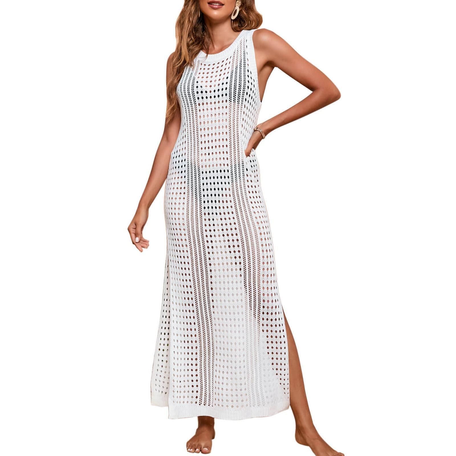 

Женский купальник, накидка на бикини, пляжная юбка без рукавов, вязаная крючком, ажурная накидка для морского путешествия, накидка L белый