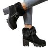 Women's Plus Size Fashion -Lined Warm Side Zip Round Toe Heel Casual Boots