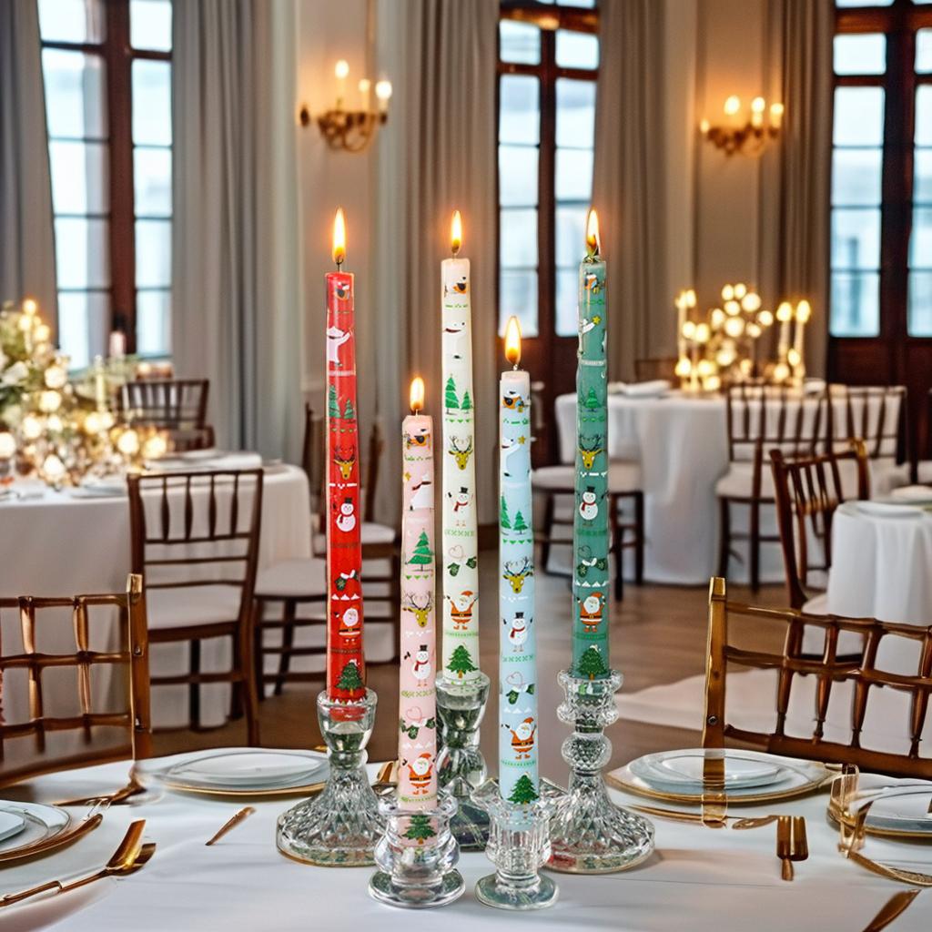 Cute Christmas Cartoon Printed 25CM Long Candle Elegant Paraffin Wax Decoration for Hotel & Restaurant Atmosphere