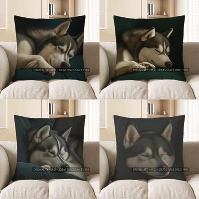 Home Decor Sleeping Husky Pillow Cover: Cute Pet Decor Pattern Cushion Cover Suitable For Sofa Bedroom Car Pillow Cover