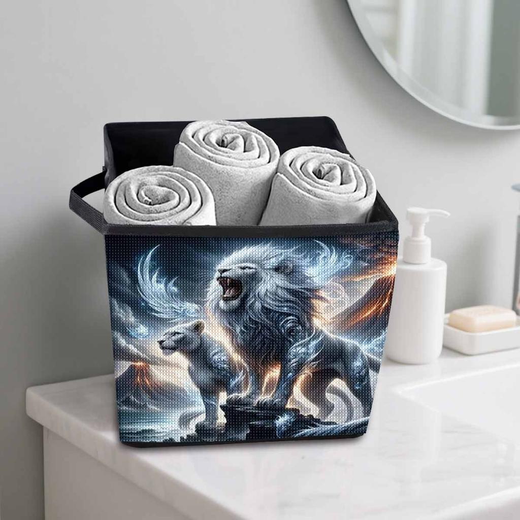 A White Male Lion 5D Diamond Painting Storage Basket Full Round Drill Mosaic Diamond Embroidery Cross Stitch Kits Home Decor Home Decor