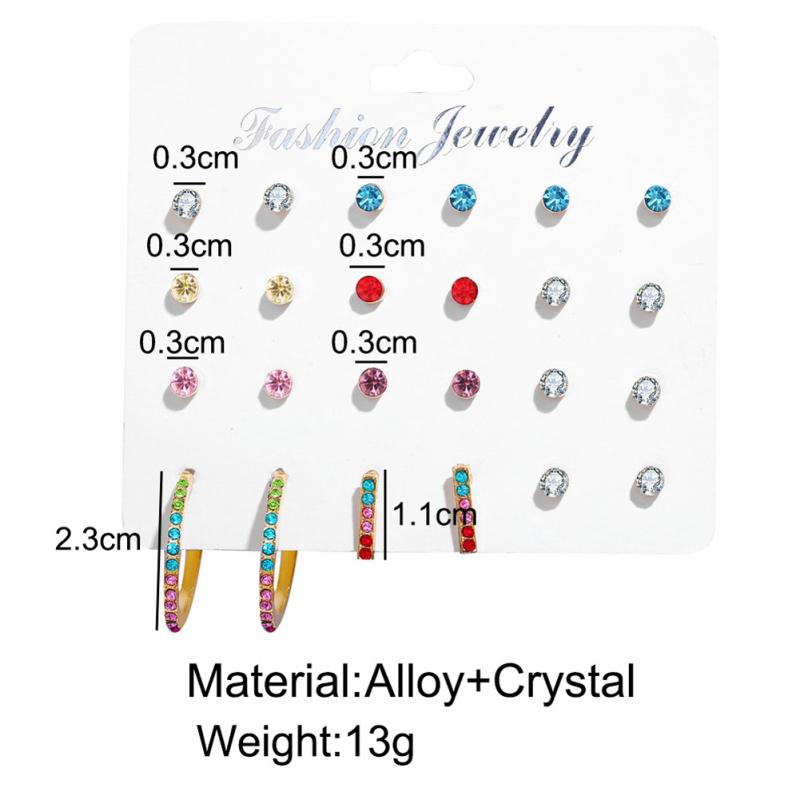 RUI RUI YU 12-delige set Unisex oorbellen Gekleurde zirkoonlegering Retro Eenvoudige C-vormige oorbellen