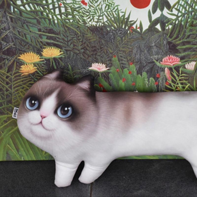 Cotton Cat Printed Throw Pillow Soft and Comfortable Toy Cushion with 3D Eyes Present for Girlfriend Home Decor
