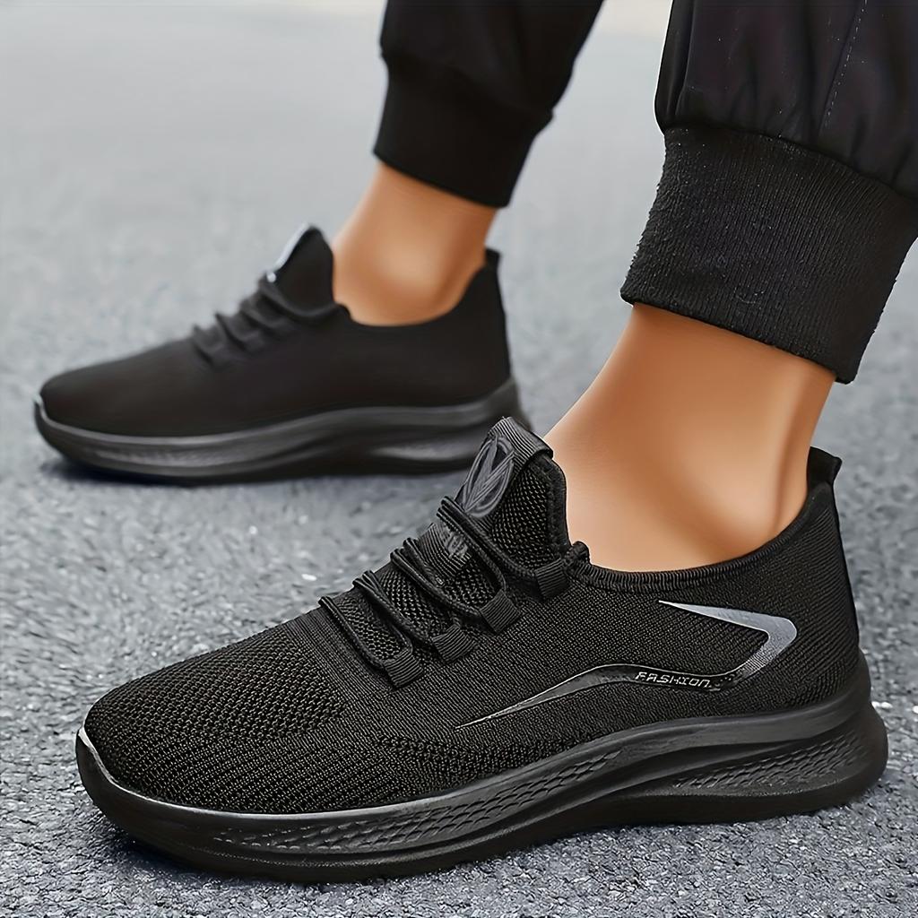 Breathable Lightweight Men's Knit Sneakers Slip Resistant Training Shoes for Running Basketball Black White Sports Shoes PU Sole