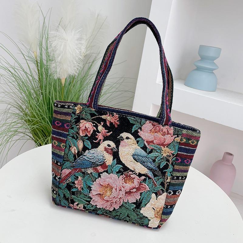 Middle mother handbag women's canvas bag new double-sided embroidered portable small square bag women's bag