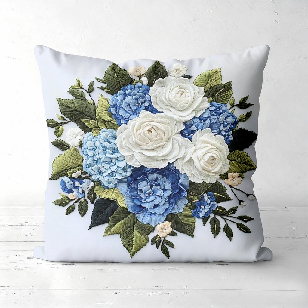 Pieces Blue White Floral Embossed Throw Pillow Covers Polyester Sofa Decorative Cushion Cov Headboard Pillow