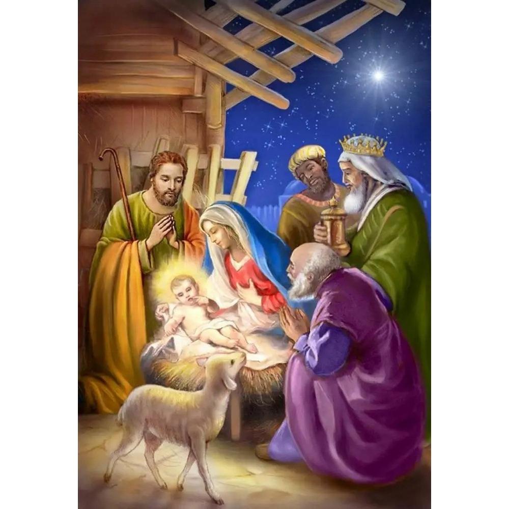 

Diamond Nativity Painting Nativity of Jesus in A Manger Themed Religious Painting DIY Kit Adult Arts and Crafts Home Decor and Gift Round 20x30cm