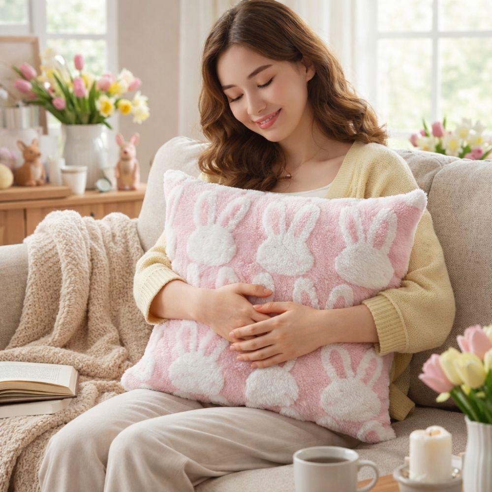 Jacquard Plush Pillow Case Cartoon Rabbit Rabbit Cushion Cover Throw Pillowcase  Bedroom Decor