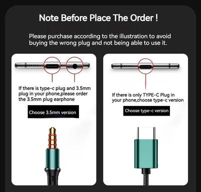 Heavy Bass Type C&3.5mm HIFI Stereo Wired Earphones In-ear Headphones with Mic Earbuds Noise Reduction Gamer Headset for Samsung