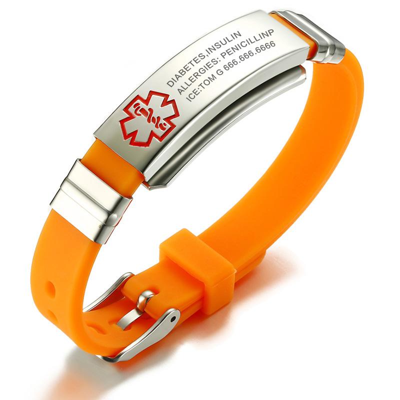 Engraving Custom ICE Text Name Medical Alert Bracelet Women Men Emergency Remind Jewelry Personalize Medical Alert ID Bracelets