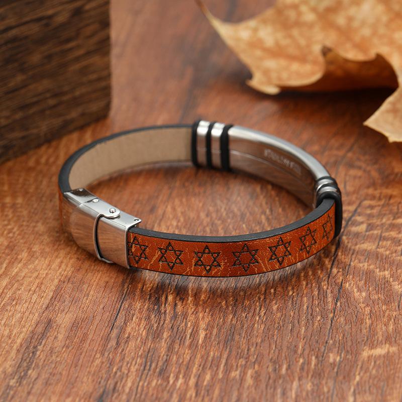 Men's Leather Bracelet Multi-Element Pattern Fashion Wristband Accessory For Casual