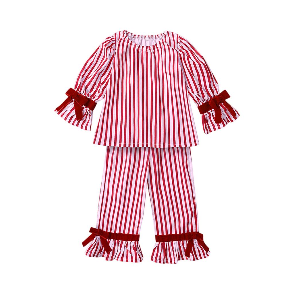 Kids' Pajama Set Christmas Red Stripes Kids Clothing Toddler Girls Boys Pajamas Children Sleepwear Party Dresses Outfits