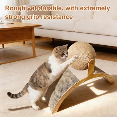 Cat Scratching Arch And Ball Interactive Cat Scratching Ball Arched Scratch Pad with Wooden Frame Curved Scratcher for Cats To Play Stretch