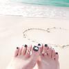 24Pcs Glossy Lake Blue Press On Toenails Full Coverage Artificial Acrylic Fake Toe Nails Removable Wearable Nail Art