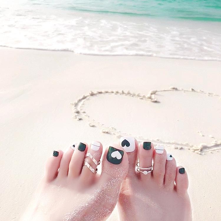 24Pcs Glossy Lake Blue Press On Toenails Full Coverage Artificial Acrylic Fake Toe Nails Removable Wearable Nail Art