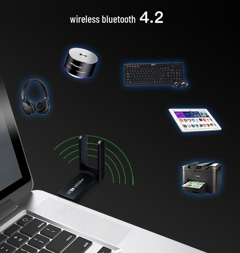 Dual-Band USB 3.0 Wireless Network Card with Bluetooth 4.2, 1300M Gigabit WiFi Receiver & Transmitter