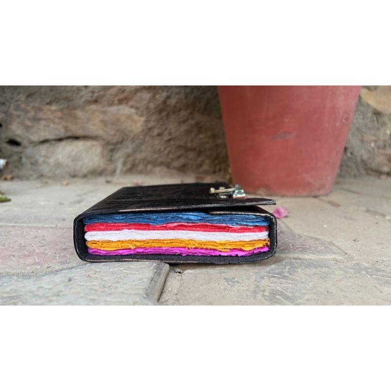 Triple Moon Leather Journal: Embossed Stone Diary, Colorful Paper