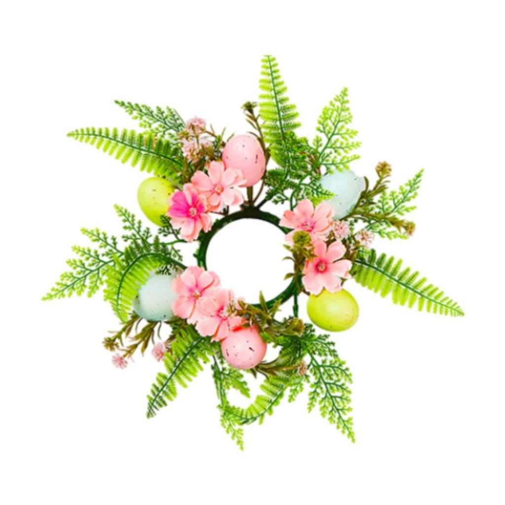 Candle Ring Wreath Pillar Candleholder Wreath Easter Eggs Decorative Artificial