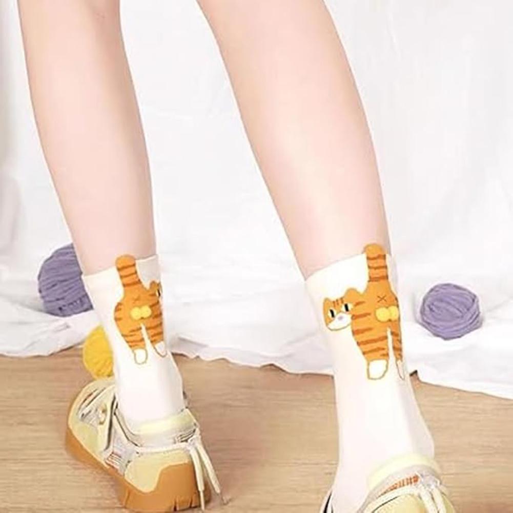 2Pcs Cute Cat Socks with Balls Soft Cotton Socks Breathable Cat Middle Tube Socks Novelty Gifts for Cat Lovers