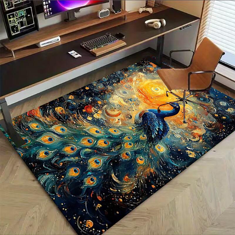1pc peacock abstract Carpet Anti Slip Polyester Floor Mat for office.Bedroom