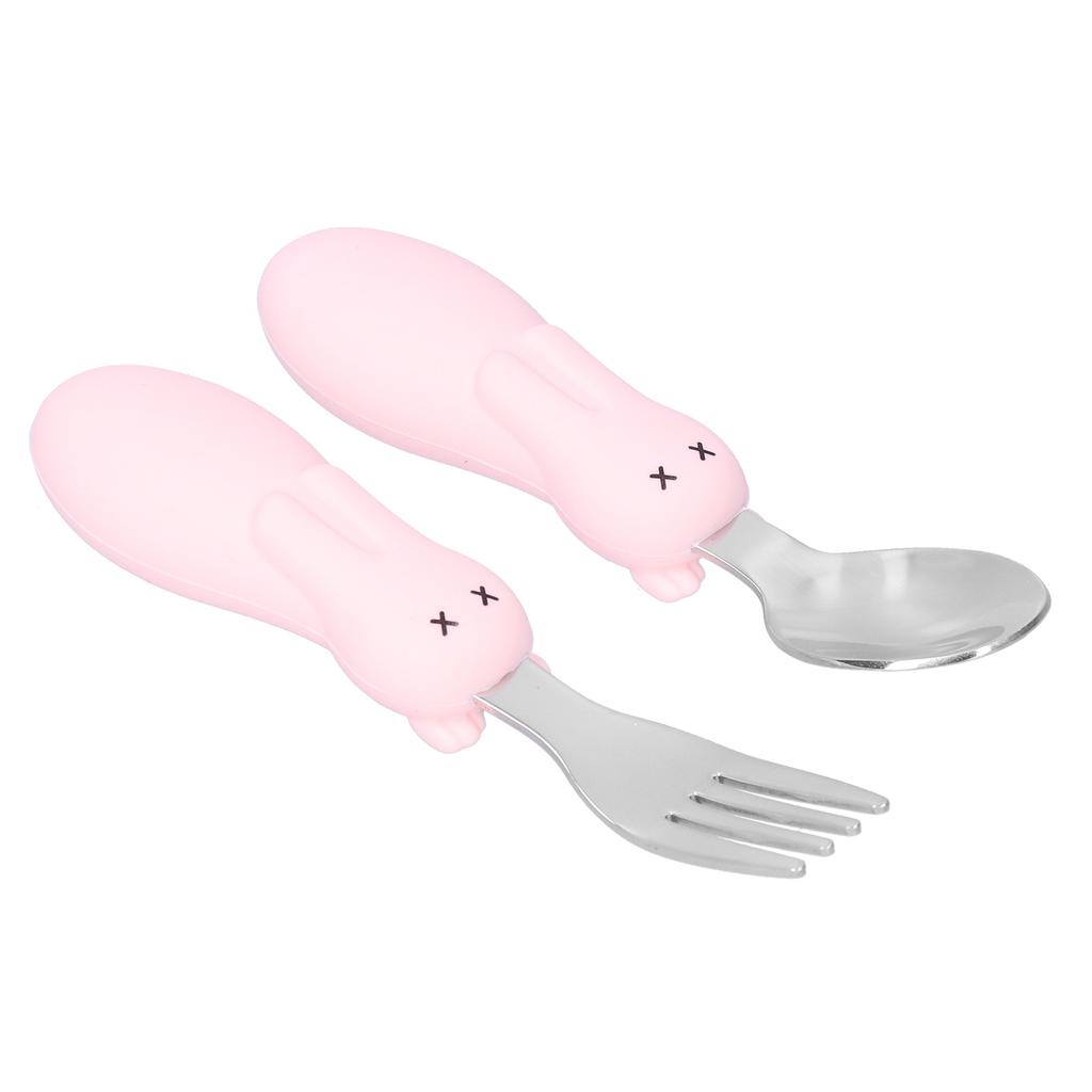 Baby Fork Spoon Set Stainless Steel Toddler Feeding Utensils Spoons Forks Tableware SetPink