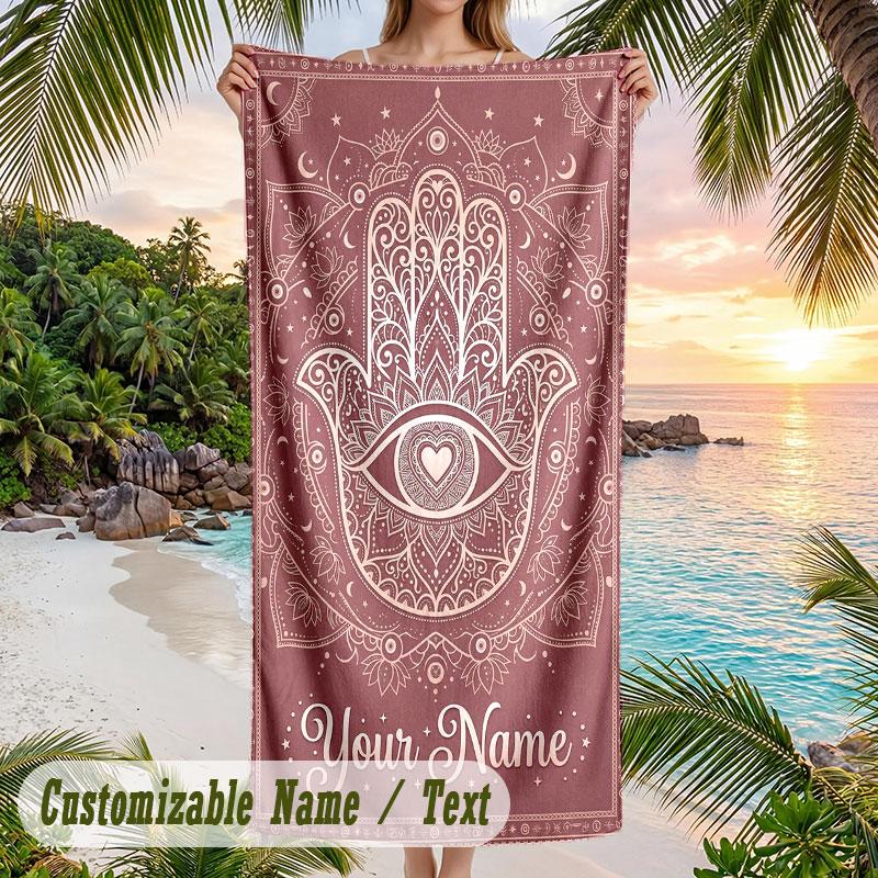 Ethereal Dragon Moonlight Theme Quick Dry Beach Towel Custom Name Text Print Large Sand Resistant Towel Beach Vacation