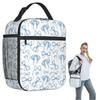 Fiocchi Blu su Sfondo Bianco Pattern Borsa Pranzo Termica per Donne Bambini Scatole per Cibo Portatili Lunch Box Termico Borsa Tote