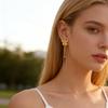Exquisite Stainless Steel Flower Long Tassel Drop Earrings for Women Gold Plated Trendy Hypoallergenic Piercing Jewelry Gifts