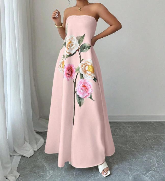 Summer European Style Fashion Casual Print Maxi Dress Women Clothing
