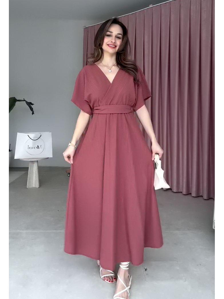 

Летнее женское платье-свинг с V-образным вырезом и короткими рукавами, однотонное S кирпич красный