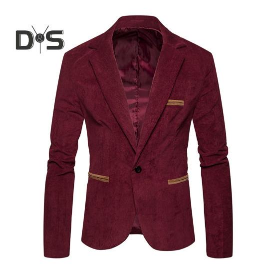 

Мужской вельветовый пиджак с лацканами, длинный рукав, пэчворк, цветной пиджак с карманами, одна пуговица, деловая верхняя одежда, рабочая одежда M вино красного