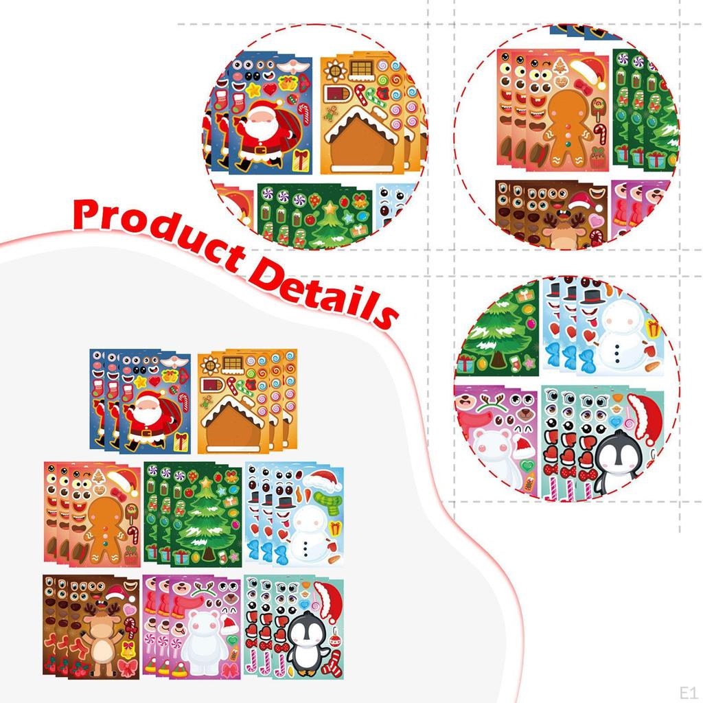24 Sheets Christmas Themed Stickers Holiday Sticker for Toddlers Favors Make Your Own